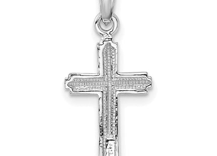14K White Gold Polished Cross With Striped Border Pendant (Style K5448W)