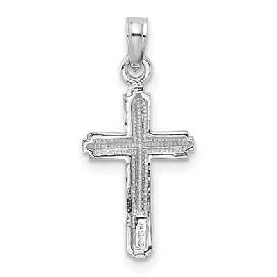 14K White Gold Polished Cross With Striped Border Pendant, 23 x 11mm