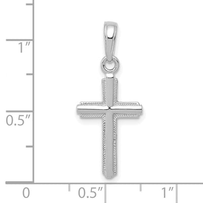 14K White Gold Polished Cross With Striped Border Pendant, 23 x 11mm