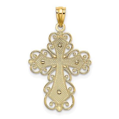 14K Two-tone Gold Polished 2 Level Filigree Cross Pendant