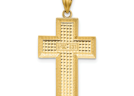 14k Polished Textured Cross Pendant, 33 x 16.5mm