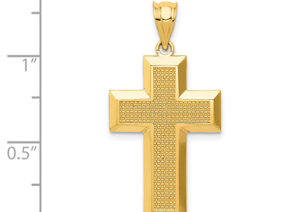 14k Polished Textured Cross Pendant, 33 x 16.5mm