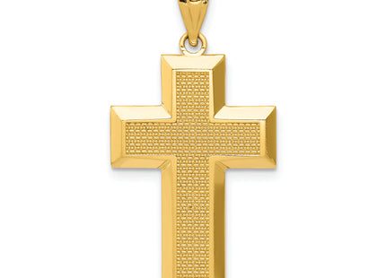14k Polished Textured Cross Pendant, 33 x 16.5mm