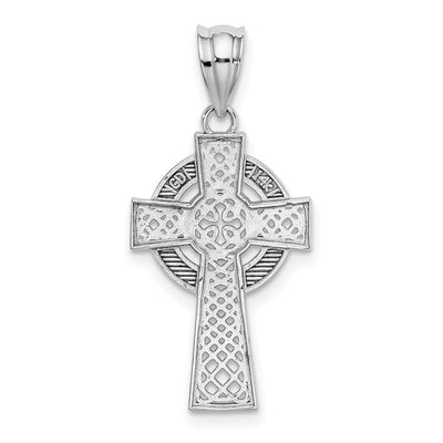 14K White Gold Celtic Cross Pendant, 26 x 13mm