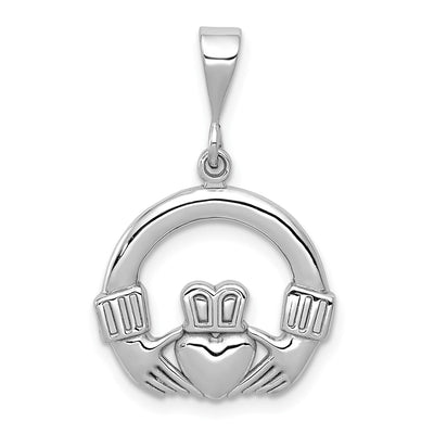 14K White Gold Claddagh Charm, 26 x 17mm