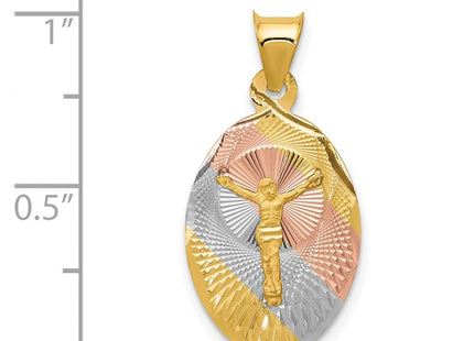 14K w/Rose and White Rhodium D/C Corpus Oval Pendant (Style K5614)
