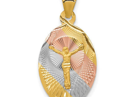 14K w/Rose and White Rhodium D/C Corpus Oval Pendant (Style K5614)