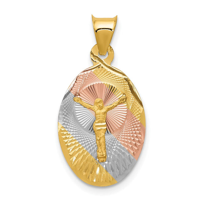 14K w/Rose and White Rhodium D/C Corpus Oval Pendant, 25.5 x 13mm