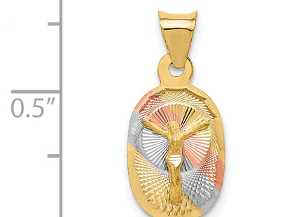 14K w/Rose and White Rhodium D/C Corpus Oval Pendant, 20.5 x 9.5mm