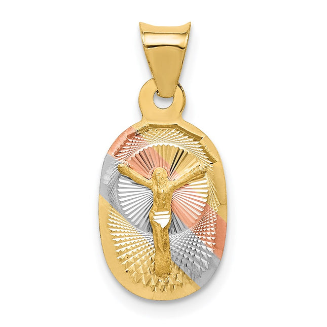 14K w/Rose and White Rhodium D/C Corpus Oval Pendant, 20.5 x 9.5mm