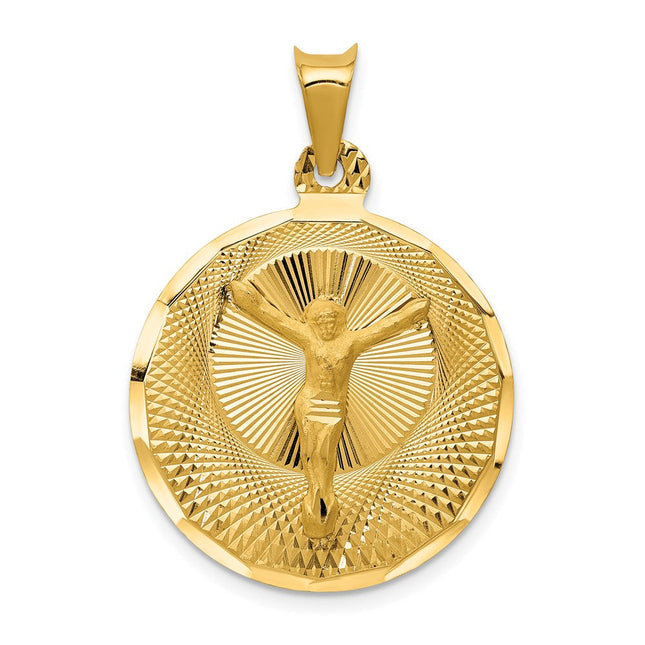 14K Polished D/C Corpus Circle Pendant, 23.5 x 16mm