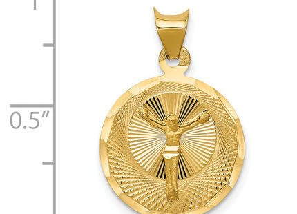 14K Polished D/C Corpus Circle Pendant, 23.5 x 16mm