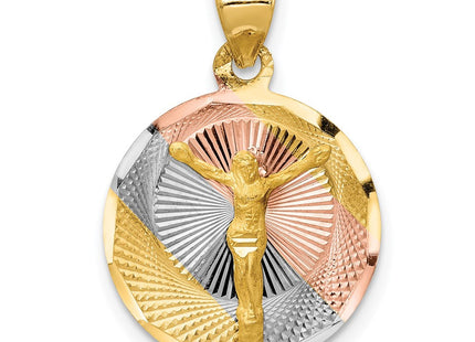 14K w/Rose and White Rhodium D/C Corpus Circle Pendant (Style K5623)