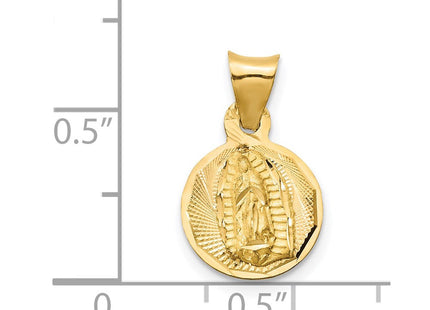 14K w/Rhodium Polished D/C Lady Of Guadalupe Circle Pendant (Style K5627)