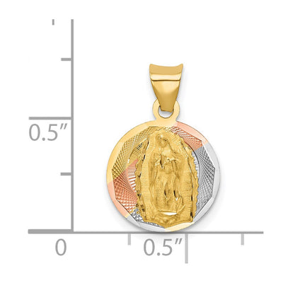 14K w/Rhodium Polished D/C Lady Of Guadalupe Circle Pendant, 19.3 x 13.5mm