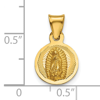 14K Polished D/C Lady Of Guadalupe Circle Pendant, 10.45 x 10.45mm
