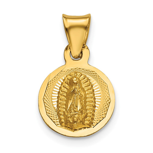 14K Polished D/C Lady Of Guadalupe Circle Pendant, 10.45 x 10.45mm