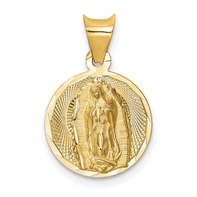 14K Polished D/C Lady Of Guadalupe Circle Pendant, 13.07 x 12.85mm