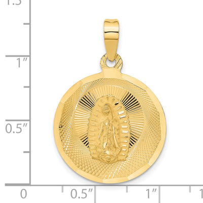 14K Polished D/C Lady Of Guadalupe Circle Pendant, 33 x 23.5mm