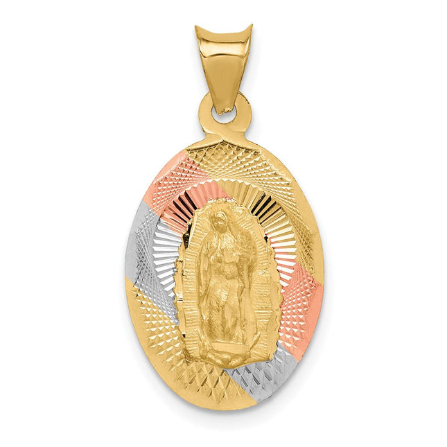 14K w/Rhodium D/C Lady Of Guadalupe Oval Pendant, 26.7 x 13mm