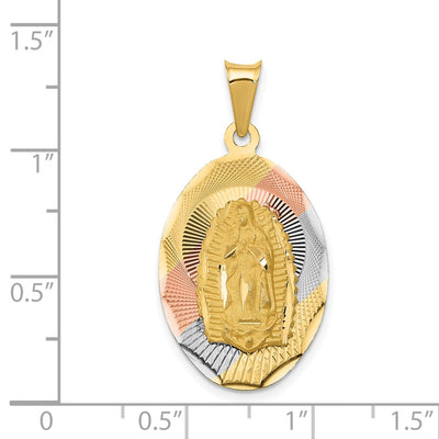 14K w/Rhodium D/C Lady Of Guadalupe Oval Pendant, 33.5 x 17.7mm