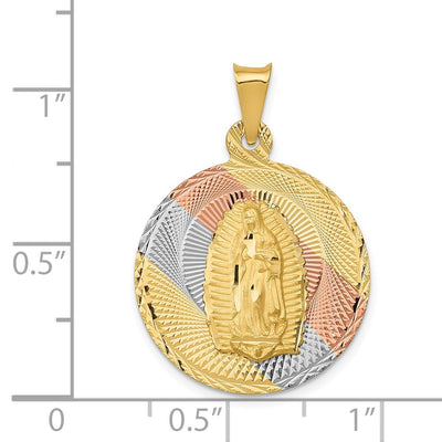 14K w/Rhodium Polished D/C Lady Of Guadalupe Circle Pendant, 27.75 x 20mm