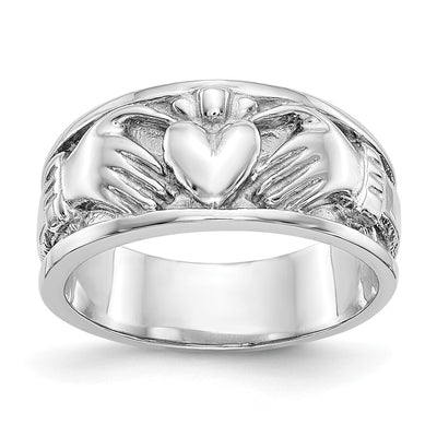 14K white gold claddagh band