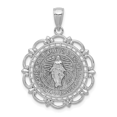 14K white gold miraculous medal pendant