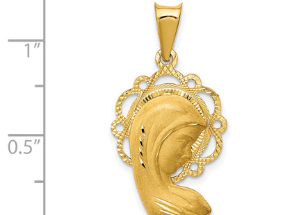 14k Satin and Polished Mary Pendant, 30.5 x 16mm