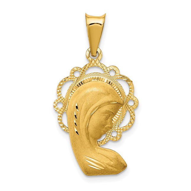 14k Satin and Polished Mary Pendant, 30.5 x 16mm