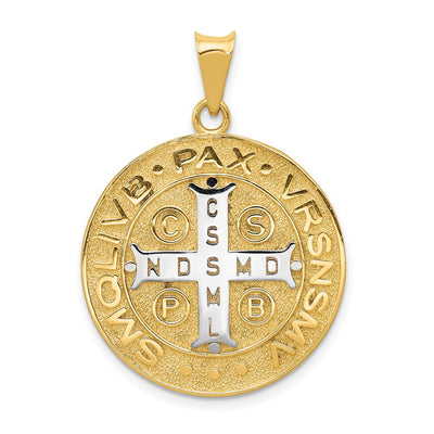 14K With Rhodium Circle St. Benedict Medal Pendant, 34.5 x 24.8mm