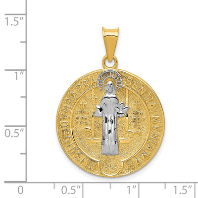 14K With Rhodium Circle St. Benedict Medal Pendant, 34.5 x 24.8mm