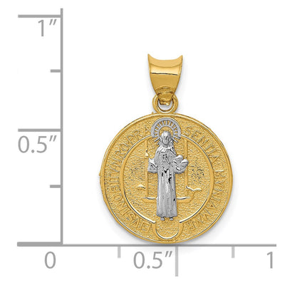 14K With Rhodium Circle St. Benedict Medal Pendant, 21.5 x 15.2mm