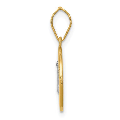 14K With Rhodium Circle St. Benedict Medal Pendant, 22 x 14mm