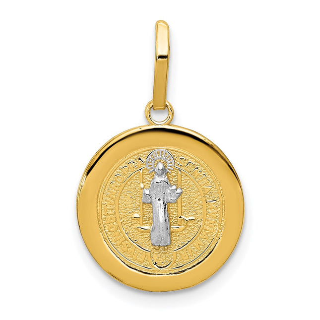 14k With Rhodium Circle St. Benedict Medal Pendant, 22 x 14mm