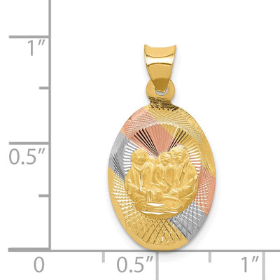 14K w/Rose and White Rhodium D/C Baptism Oval Pendant