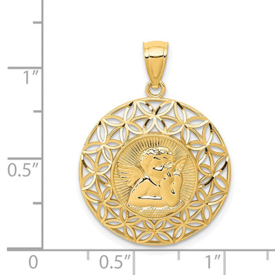 14K Gold Polished Angel D/C Medal Pendant
