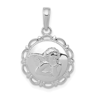 14K white gold angel pendant
