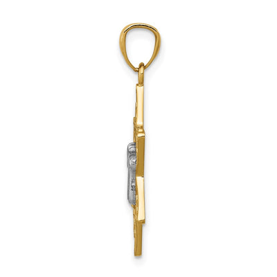 14K Two-tone Gold Polished Star of David w/Chai Pendant