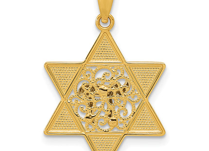 14k Two-tone Gold Polished Star of David w/Chai Pendant