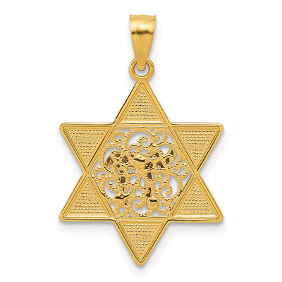 14K Two-tone Gold Polished Star of David w/Chai Pendant