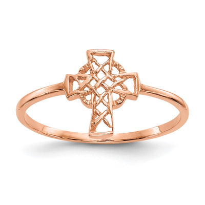 14K rose gold cross ring