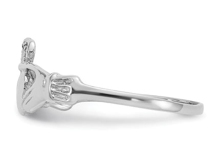14K White Gold Ladies Polished Claddagh Ring, view 2