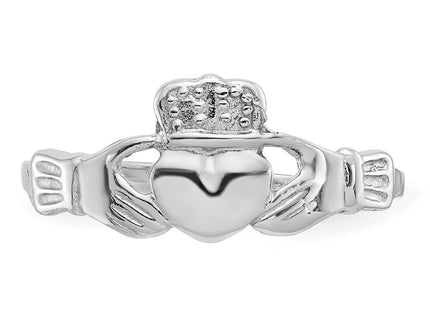 14K White Gold Ladies Polished Claddagh Ring, view 4