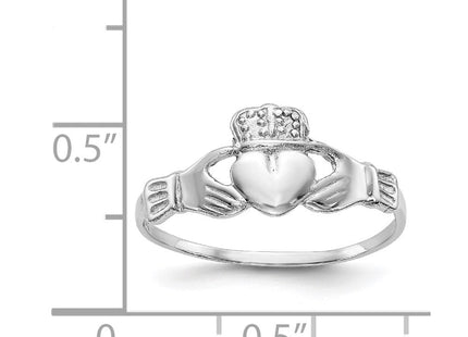 14K White Gold Ladies Polished Claddagh Ring, view 6