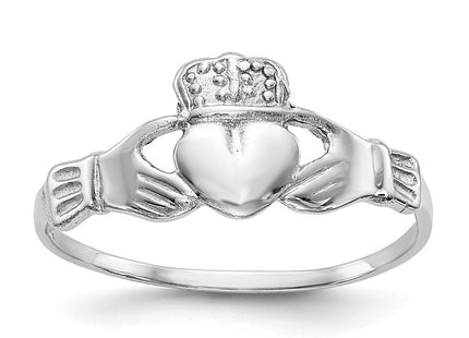 14K White Gold Ladies Polished Claddagh Ring