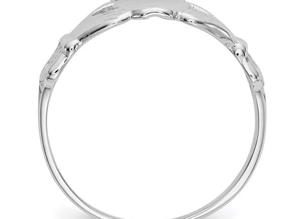 14K White Gold Polished Small Crown Claddagh Ring, view 3