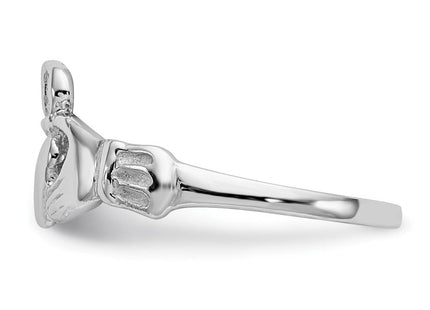14K White Gold Polished Small Crown Claddagh Ring, view 2