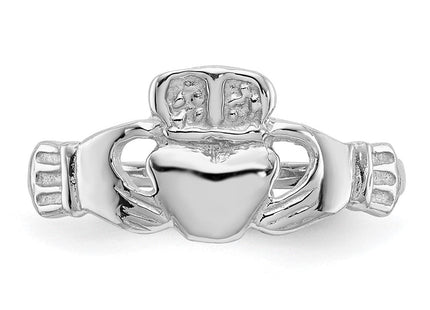 14K White Gold Polished Small Crown Claddagh Ring, view 4