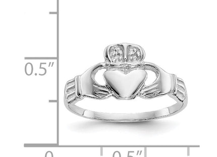 14K White Gold Polished Small Crown Claddagh Ring, view 6